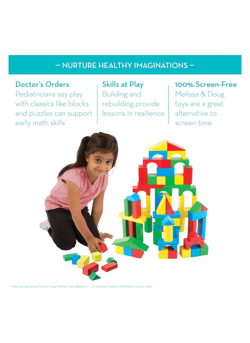 null - Wooden Building Blocks Set - 100 In 4 Colors And 9 Shapes - Image 1
