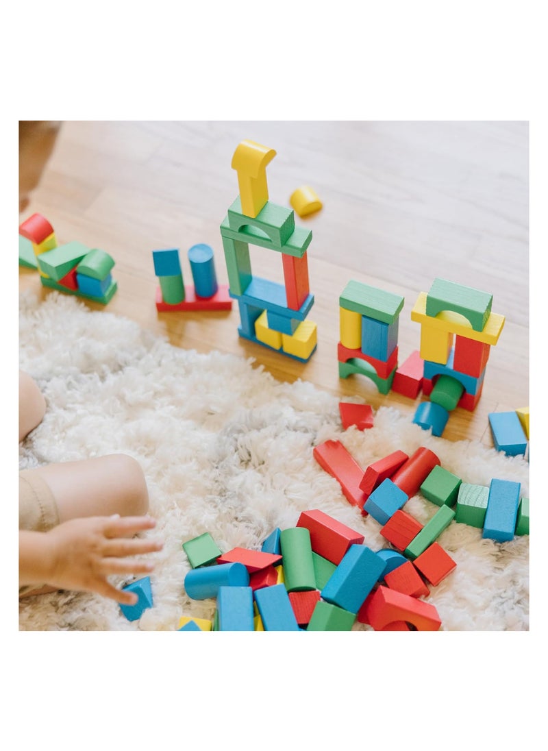 null - Wooden Building Blocks Set - 100 In 4 Colors And 9 Shapes - Image 1