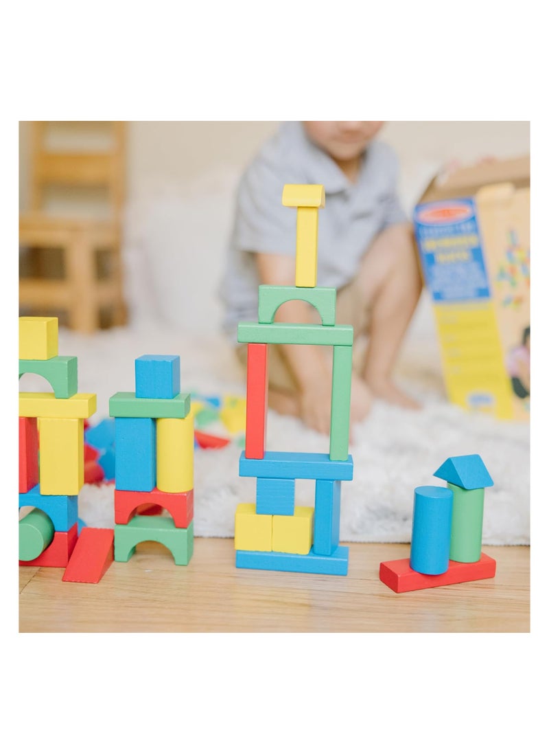 null - Wooden Building Blocks Set - 100 In 4 Colors And 9 Shapes - Image 1