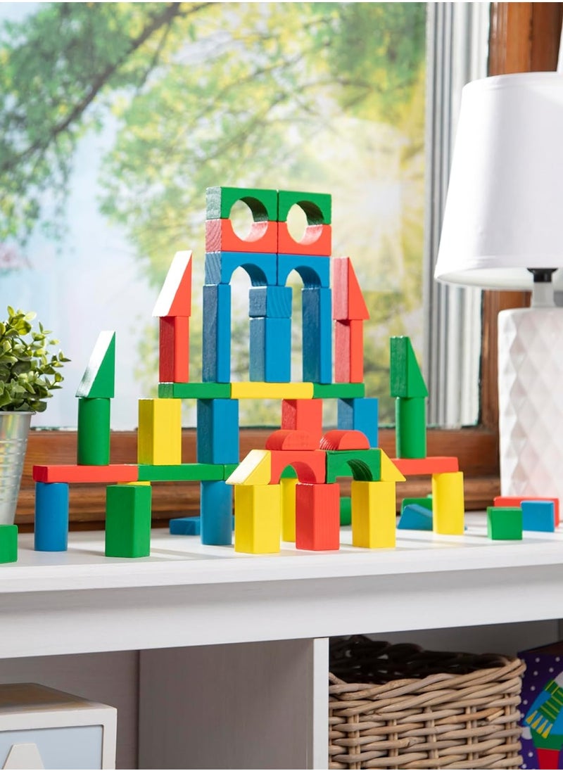 null - Wooden Building Blocks Set - 100 In 4 Colors And 9 Shapes - Image 1