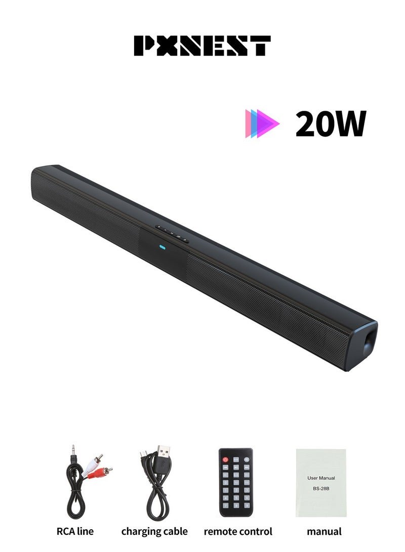 بيكسنست مكبر صوت شريطي  بتقنية Bluetooth وصوت ستيريو 20 واط، يدعم RCA وAUX وبطاقة TF، مقاوم للماء IPX4 مع جهاز تحكم عن بعد - Image 1