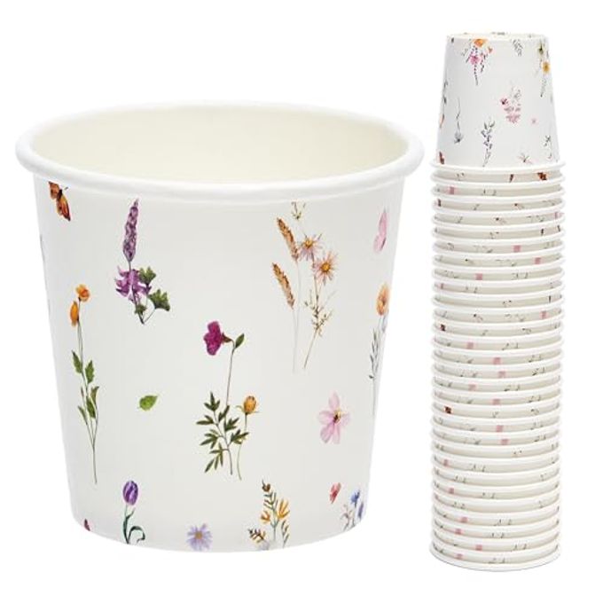 Crisky 100 Pack Paper Bathroom Cups 3oz Disposable, Elegant Design Floral Small Mouthwash Cups, Hot/Cold Beverage Coffee, Dessert for Birthday Parties, Home-use, Picnics, Ceremonies Any Events