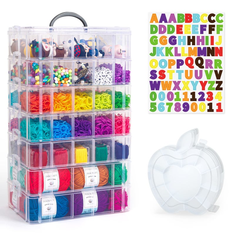 Inscraft 7 Layers Stackable Storage Container, 70 Adjustable Compartments (White) Perfect for Kids Toys, Art Crafts, Jewelry, Supplies, Mini Case & Letter Sticker Included - Image 1