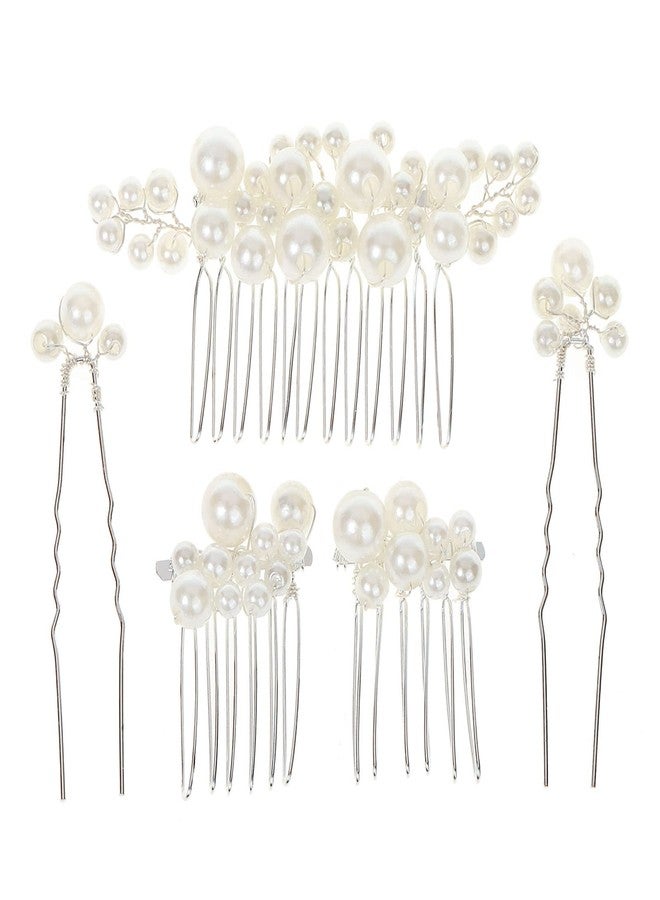 Sppry Wedding Pearl Hair Combs Set of 5 PCS - Elegant Hair Accessories for Bridal Women (Silver) - Image 1