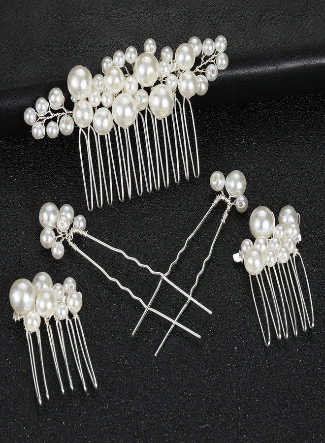 Sppry Wedding Pearl Hair Combs Set of 5 PCS - Elegant Hair Accessories for Bridal Women (Silver) - Image 2