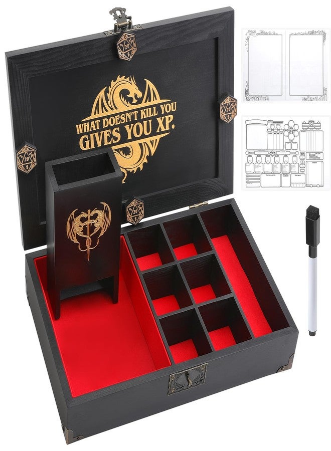 Grajar Portable Wooden Dice Tray & Tower with Magnetic Dashboard, Includes Reusable Sheet & Dry Erase Marker, Dice Holder & Box, RPG Storage - Perfect for Dungeons and Dragons, D&D, Board Games - Image 1