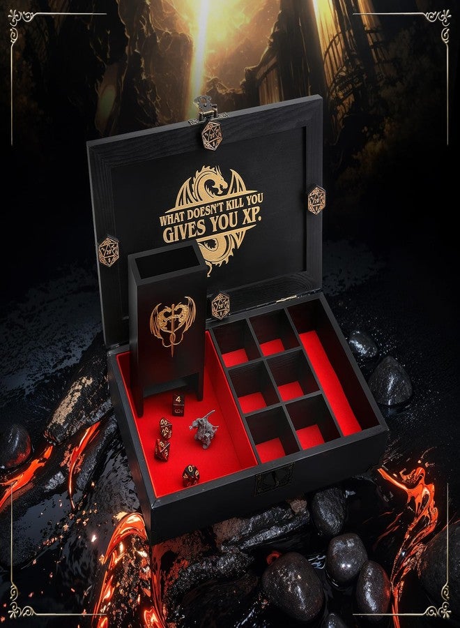 Grajar Portable Wooden Dice Tray & Tower with Magnetic Dashboard, Includes Reusable Sheet & Dry Erase Marker, Dice Holder & Box, RPG Storage - Perfect for Dungeons and Dragons, D&D, Board Games - Image 2