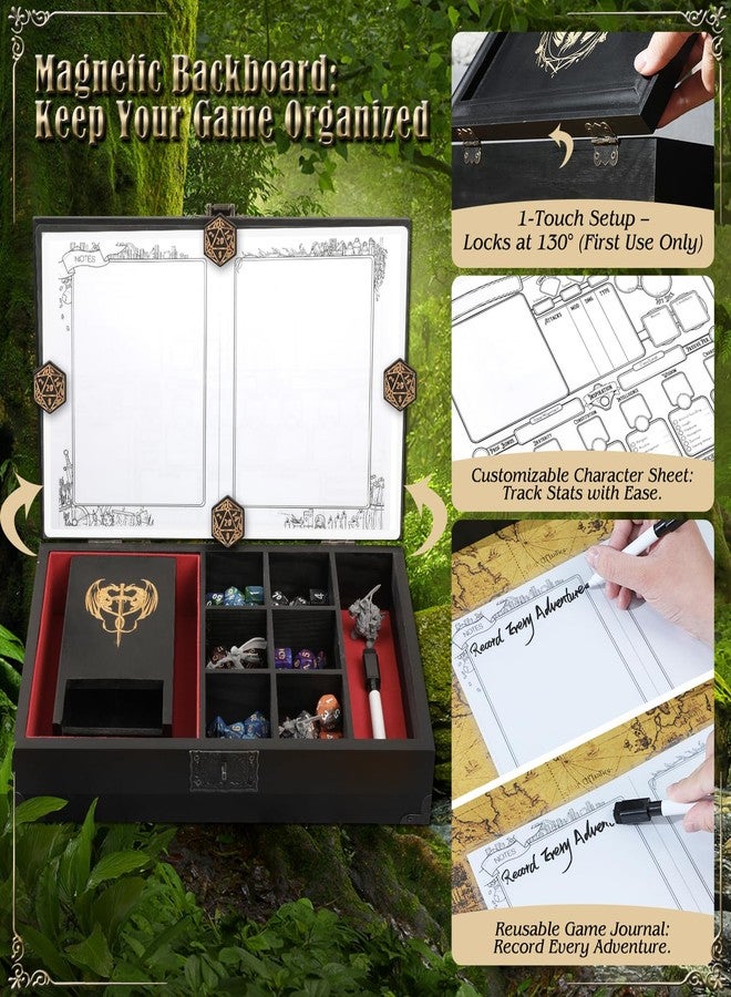 Grajar Portable Wooden Dice Tray & Tower with Magnetic Dashboard, Includes Reusable Sheet & Dry Erase Marker, Dice Holder & Box, RPG Storage - Perfect for Dungeons and Dragons, D&D, Board Games - Image 3