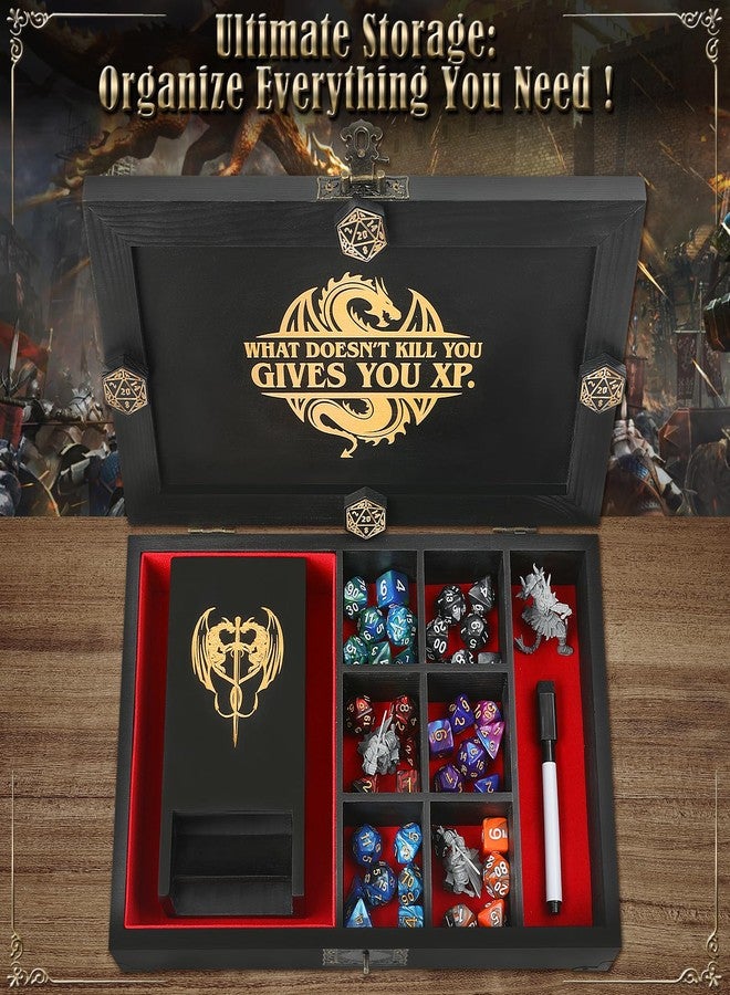 Grajar Portable Wooden Dice Tray & Tower with Magnetic Dashboard, Includes Reusable Sheet & Dry Erase Marker, Dice Holder & Box, RPG Storage - Perfect for Dungeons and Dragons, D&D, Board Games - Image 4