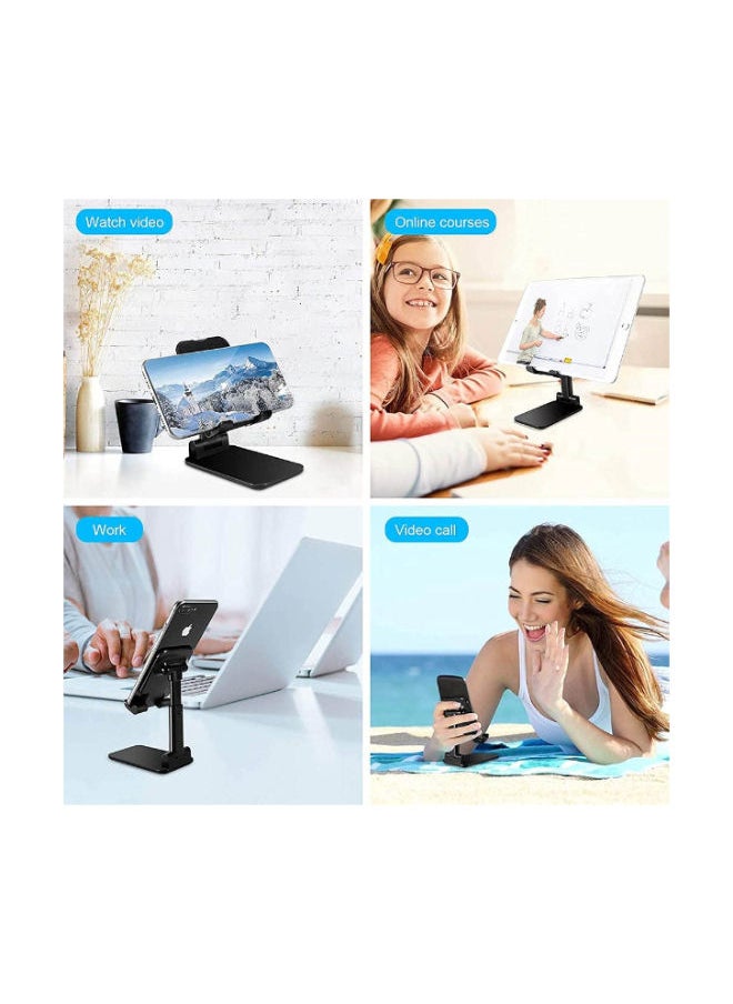 SHOPI - Cell Phone Stand, Angle Height Adjustable Cell Phone Stand for Desk, Foldable Cell Phone Holder, Cradle, Dock, Tablet Stand, Case Friendly Compatible with All Mobile Phone/iPad/Kindle/Tablet Black - Image 1