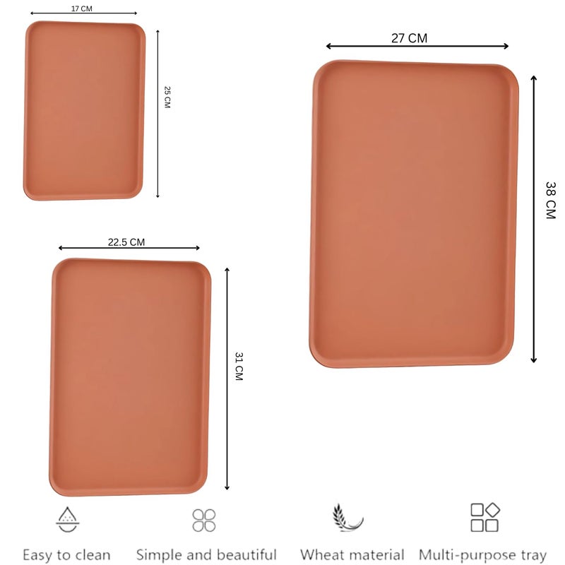 Clovis 3 Pcs Wheat Straw Fast Food Trays Bulk Golden Serving Trays Cafeteria Rectangular Serving Platter Grill Tray for Kitchen Restaurant Coffee, 25CM(Small), 31CM(Medium), 38CM(Big), Set of 3 - Image 2