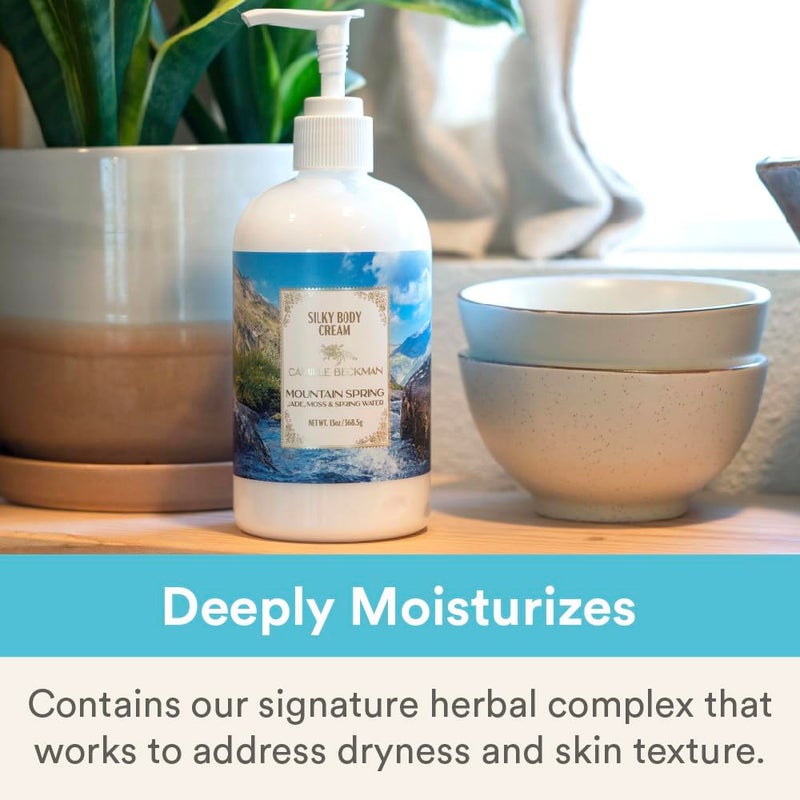 Camille Beckman Mountain Spring Scented Silky Body Cream, Daily Moisturizer for All Skin Types, Non-Greasy Vegan Formula to Nourish and Soften Hands and Body, 13 Ounce - Image 4