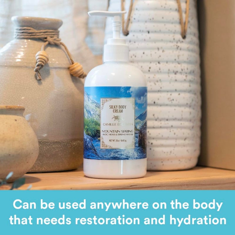 Camille Beckman Mountain Spring Scented Silky Body Cream, Daily Moisturizer for All Skin Types, Non-Greasy Vegan Formula to Nourish and Soften Hands and Body, 13 Ounce - Image 3