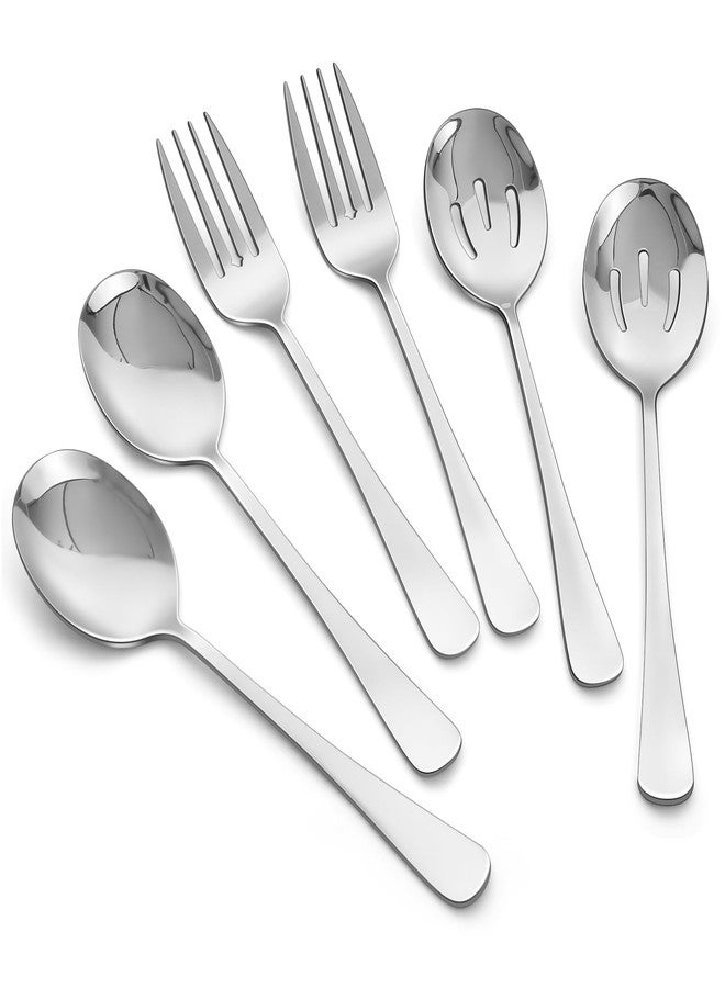THSLSFX 6PCS Serving Spoons and Forks Set- Solid Spoon x 2, Slotted Spoon x 2, Solid Fork x 2, 8.66inch Stainless Steel Serving Utensils for Buffet Party Dinner Banquet Cooking Kitchen - Image 1