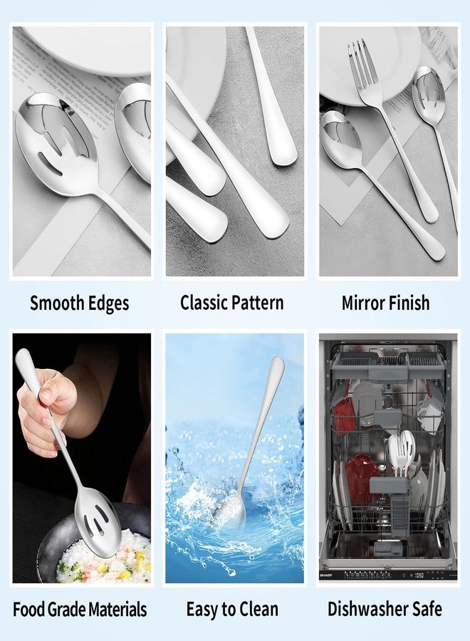 THSLSFX 6PCS Serving Spoons and Forks Set- Solid Spoon x 2, Slotted Spoon x 2, Solid Fork x 2, 8.66inch Stainless Steel Serving Utensils for Buffet Party Dinner Banquet Cooking Kitchen - Image 3