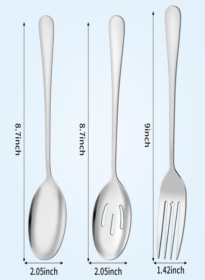 THSLSFX 6PCS Serving Spoons and Forks Set- Solid Spoon x 2, Slotted Spoon x 2, Solid Fork x 2, 8.66inch Stainless Steel Serving Utensils for Buffet Party Dinner Banquet Cooking Kitchen - Image 2