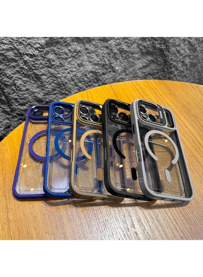 غطاء هاتف بحامل معدني لهاتف iPhone 17 Pro Max – شحن لاسلكي مغناطيسي – مصنوع من الأكريليك والسيليكون – مزود بعدسة لحماية الكاميرا – لون بنفسجي - Image 3