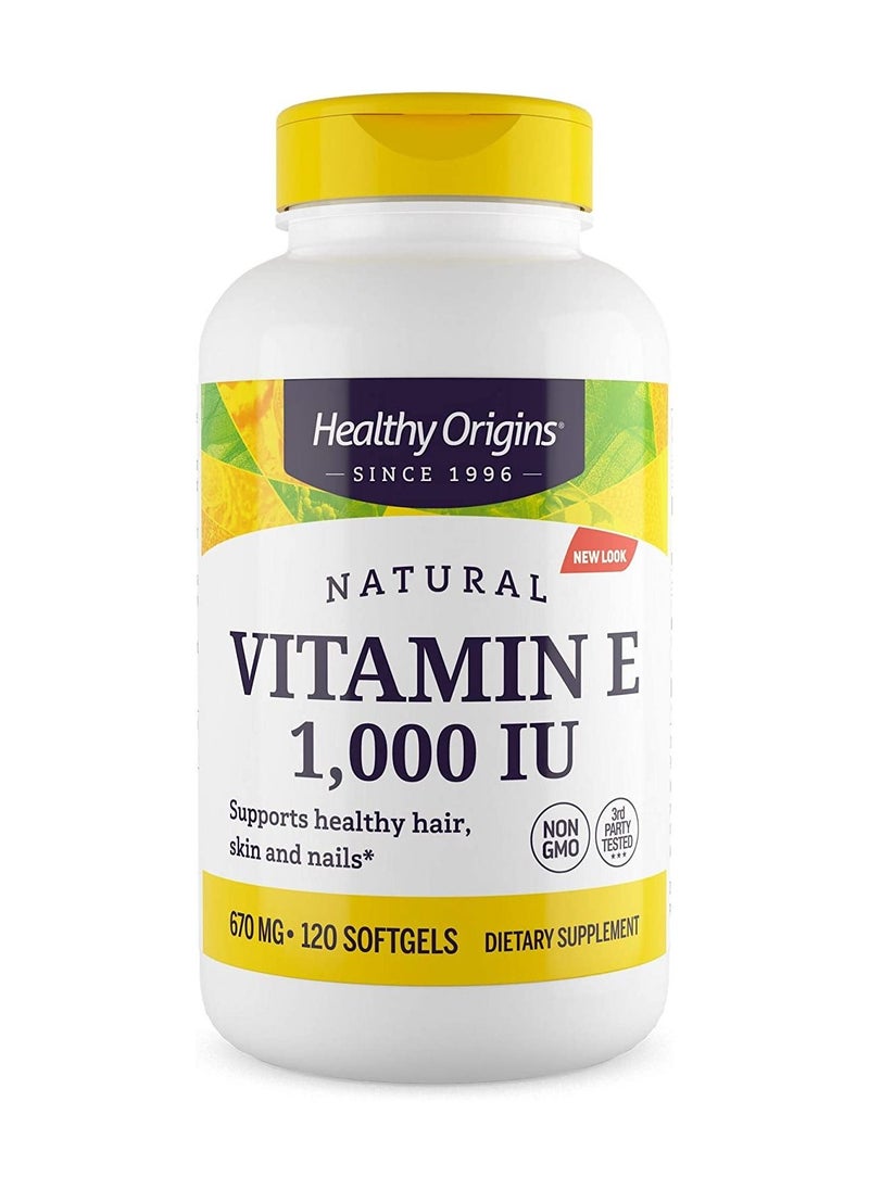 Healthy Origins - Vitamin E 1,000 IU Supports Healthy Hair, Skin and Nails 670 mg Dietary Supplement - 120 Softgels - Image 1