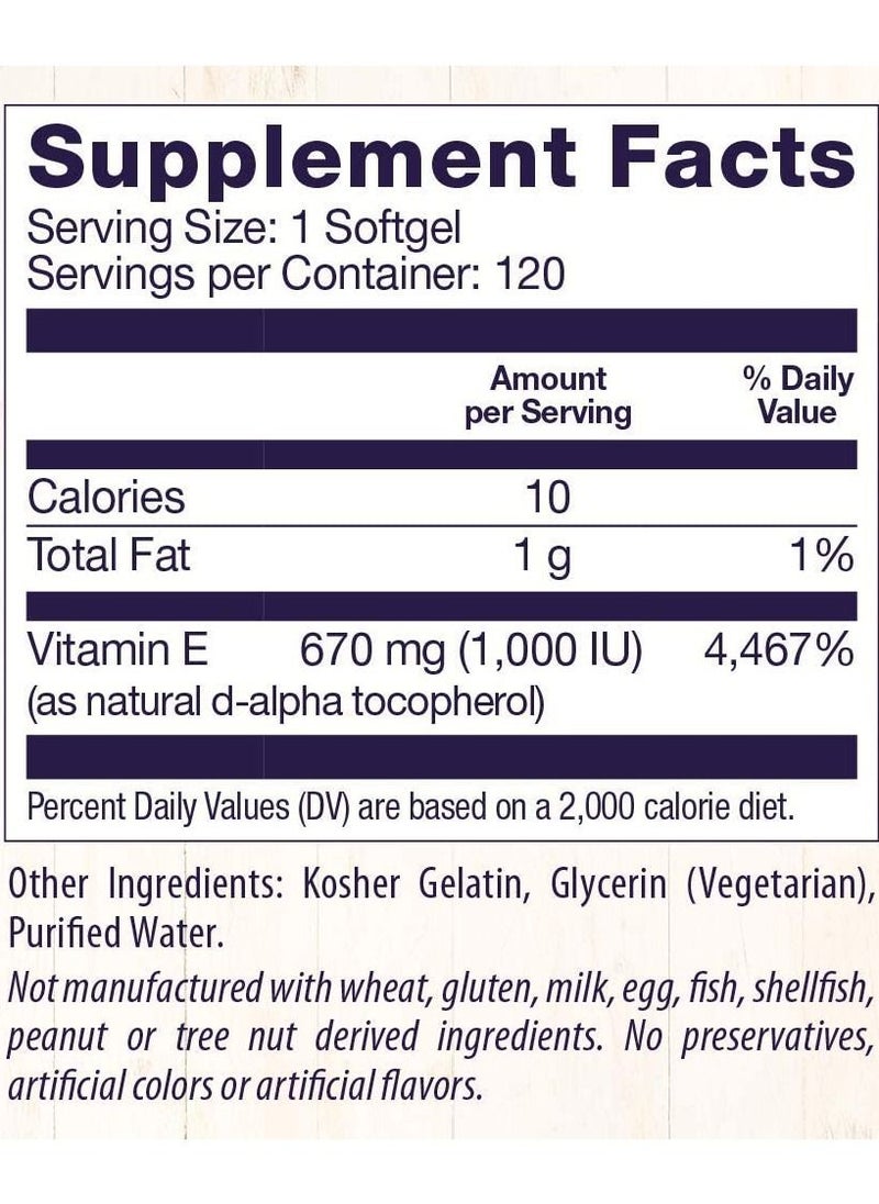 Healthy Origins - Vitamin E 1,000 IU Supports Healthy Hair, Skin and Nails 670 mg Dietary Supplement - 120 Softgels - Image 1