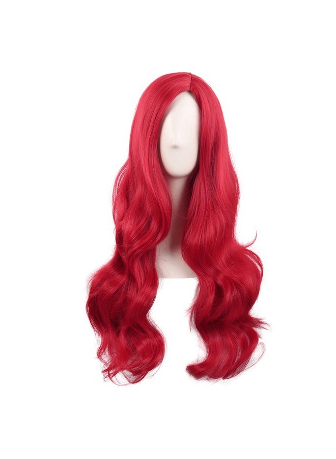 MapofBeauty 28 Inch/70 Cm Cosplay Long Wavy Curly Synthetic Fiber Side Bangs Anime Fashion Party Hair Wig (Bright Red)  - Image 1