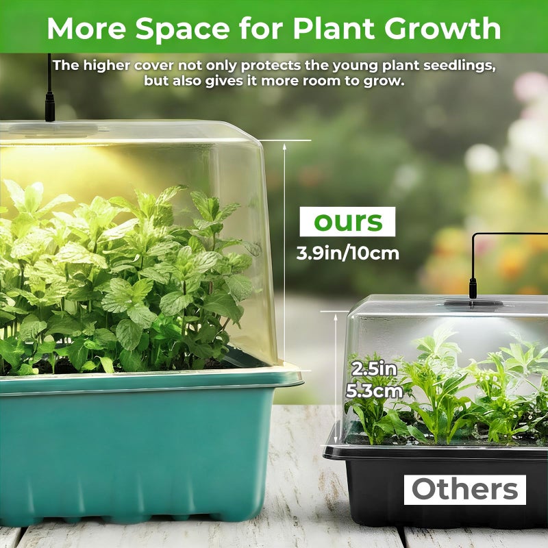 Ourhom Seed Starter Tray with Grow Light, 6pcs Seed Starter Kits with Light and Adjustable Humidity Domes, Covers Height 3.9", Indoor Seedling Starter Plant Germination Trays (Green-Warm White) - Image 3