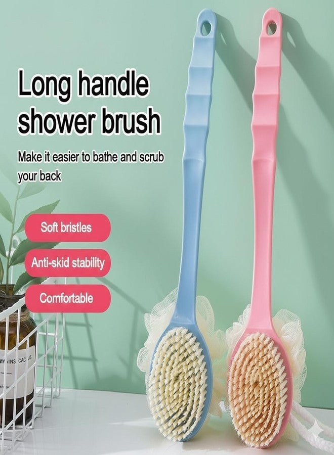 Looklike® Bath Brush with 2-in-1 Bristles and Loofah, Shower Brush Back Scrubber, Shower Body Brush with Curved Long Handle, for Wet or Dry, Men and Women (2) - Image 3