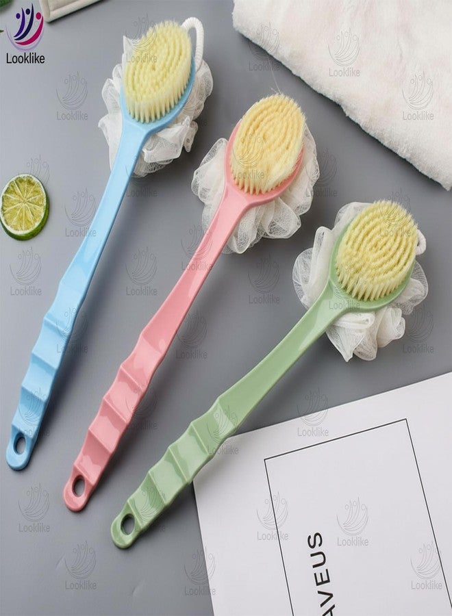 Looklike® Bath Brush with 2-in-1 Bristles and Loofah, Shower Brush Back Scrubber, Shower Body Brush with Curved Long Handle, for Wet or Dry, Men and Women (2) - Image 4