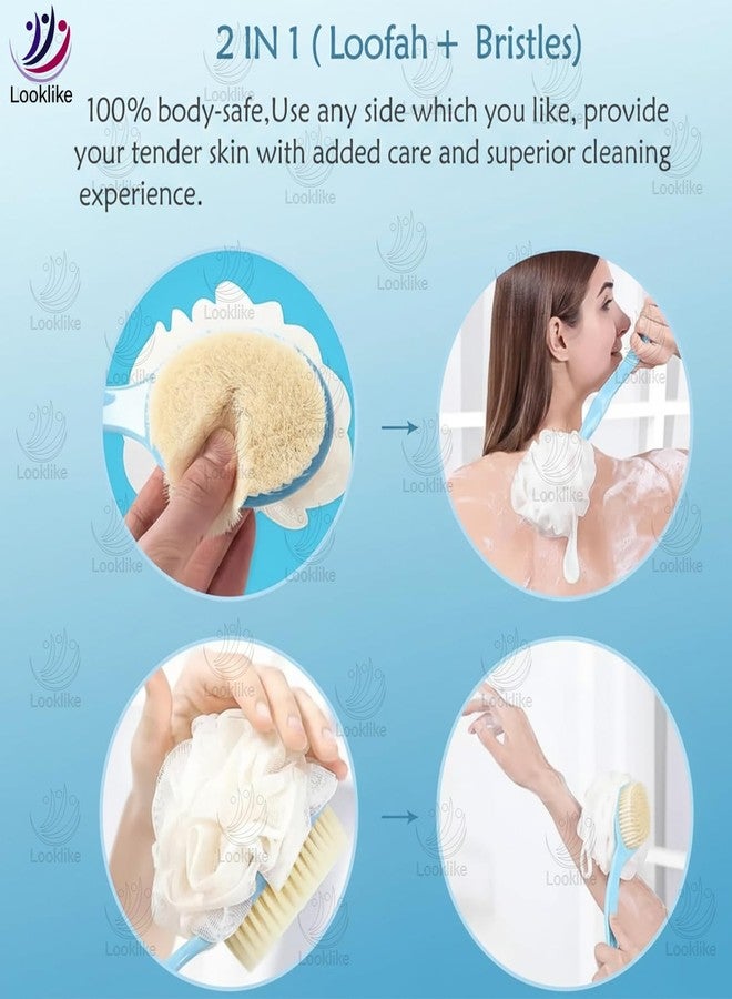 Looklike® Bath Brush with 2-in-1 Bristles and Loofah, Shower Brush Back Scrubber, Shower Body Brush with Curved Long Handle, for Wet or Dry, Men and Women (2) - Image 2