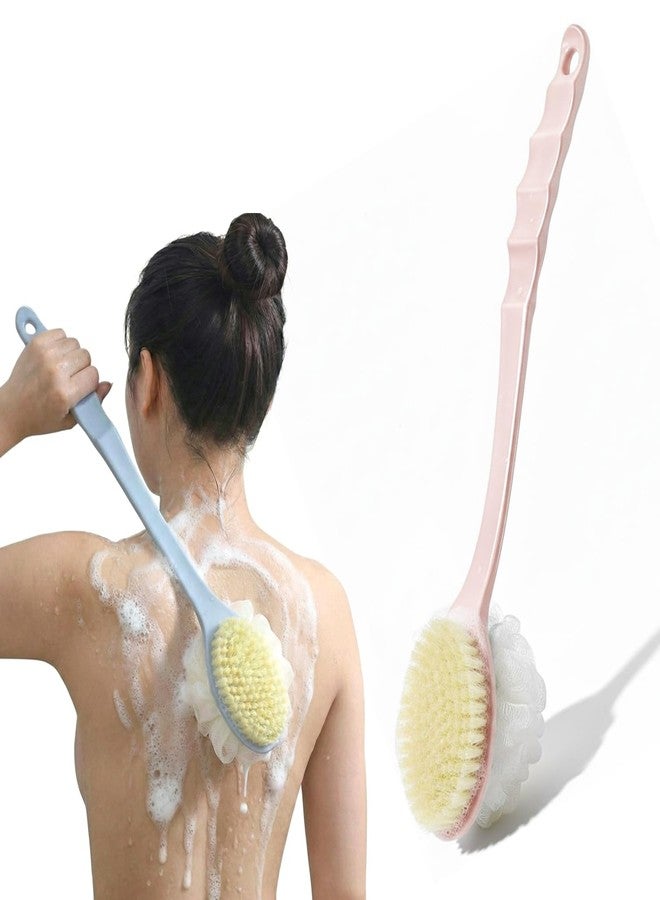 Looklike® Bath Brush with 2-in-1 Bristles and Loofah, Shower Brush Back Scrubber, Shower Body Brush with Curved Long Handle, for Wet or Dry, Men and Women (2) - Image 1