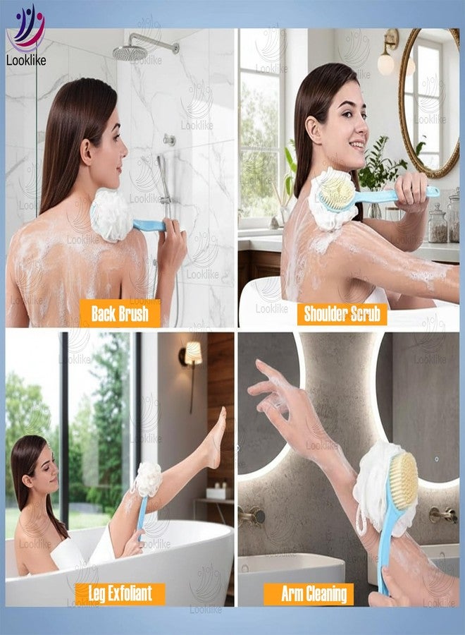 Looklike® Bath Brush with 2-in-1 Bristles and Loofah, Shower Brush Back Scrubber, Shower Body Brush with Curved Long Handle, for Wet or Dry, Men and Women (2) - Image 5