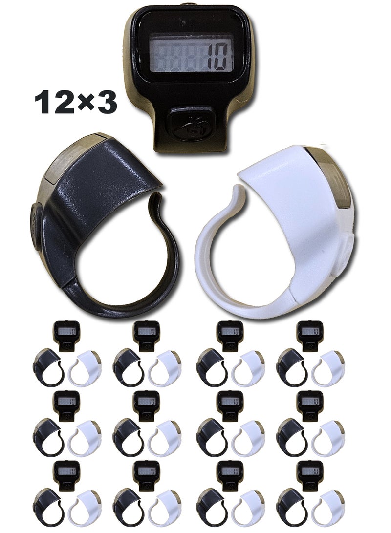 12 packs × 3 pcs Digital Finger Counter with a Backlit Display on - Compact, Lightweight, for Prayer, Tasbih Ring, Rosary, and Daily Counting - Black, Gray, White - Image 1