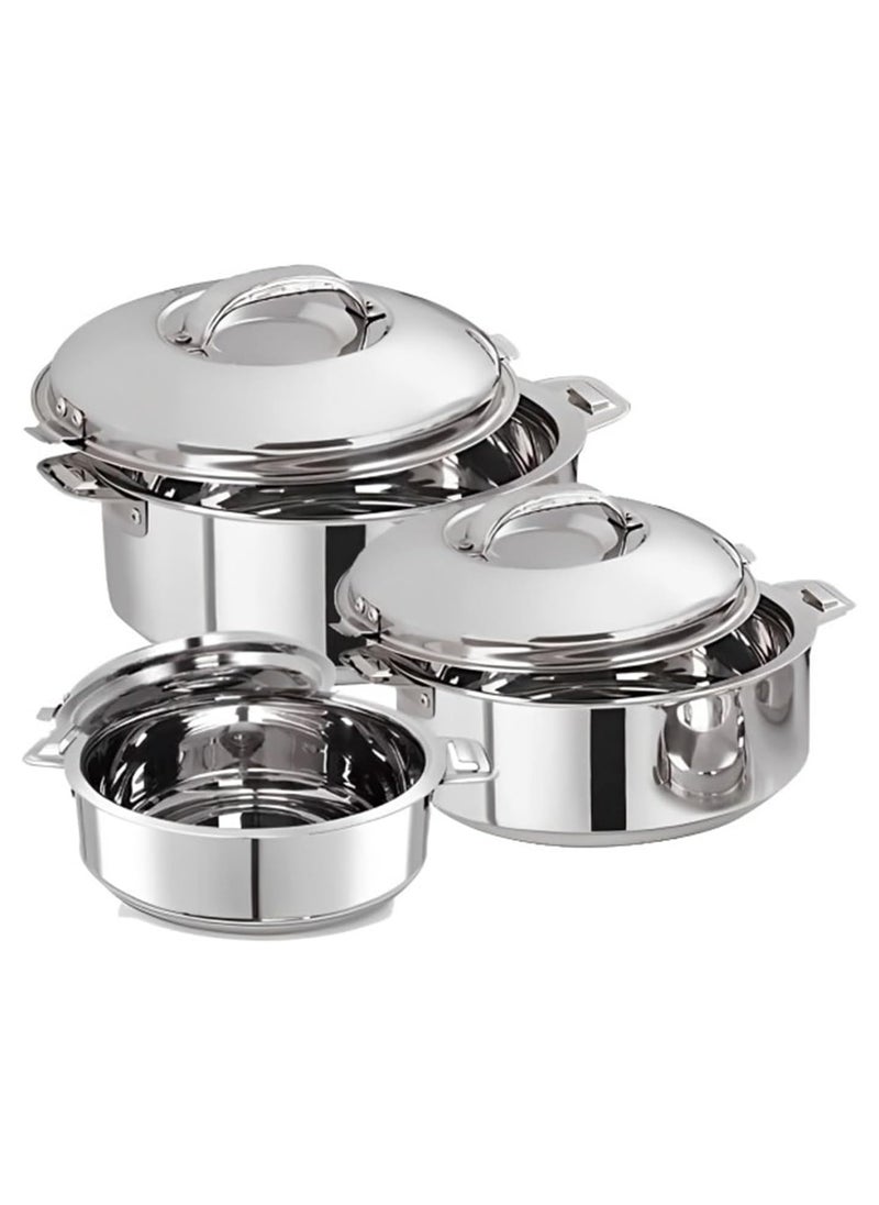 BLACKSTONE Stainless Steel Casserole Lightweight Easy to Handle Hotpot with Lid Silver-Madina 3Pc Set 2.5, 3.5, 5.0L  - Image 1