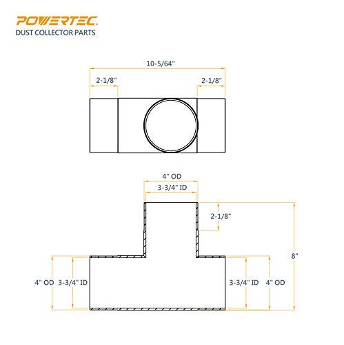 POWERTEC POWERTEC 70107 4-Inch T-Fitting (Plastic) for Dust Collection Hose  - Image 4