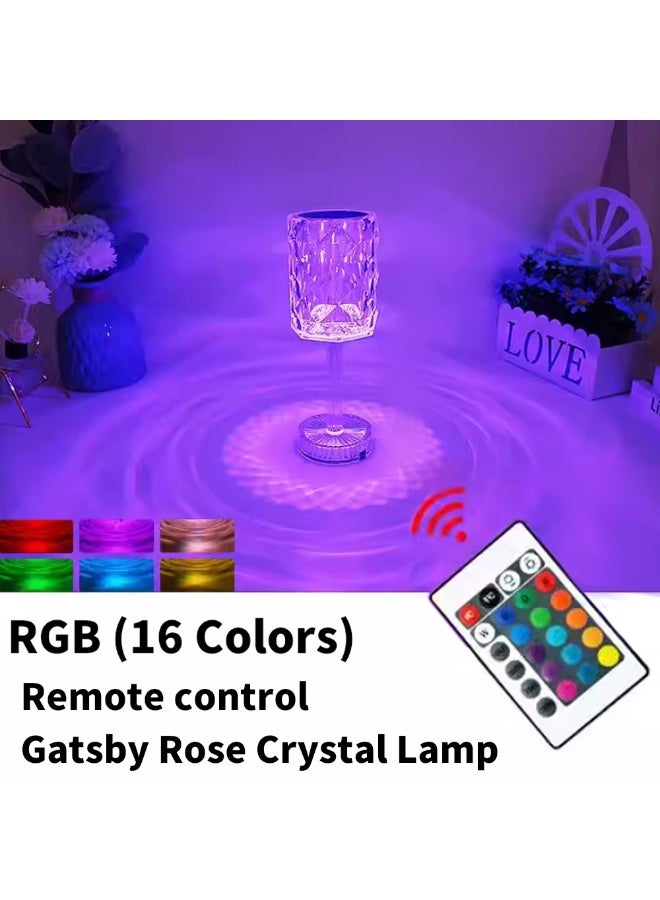 مصباح كريستال الوردة على طراز جاتسبي، ضوء أجواء موجي USB مع تحكم RGB عن بعد ولمسي بـ 16 لونًا، مصباح طاولة زخرفي فاخر - Image 1