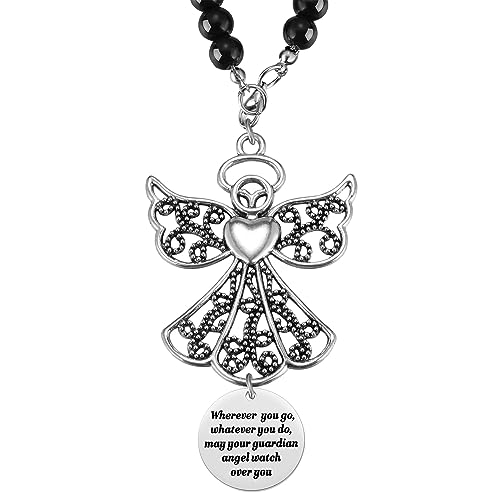 Ralukiia Angel Car Charm, Wherever You Go Whatever You Do May Your Guardian Angel Watch Over You, Rear View Mirror Car Charm, Car Mirror Hanger, New Driver Guardian Angel Gift for Grads - Image 1
