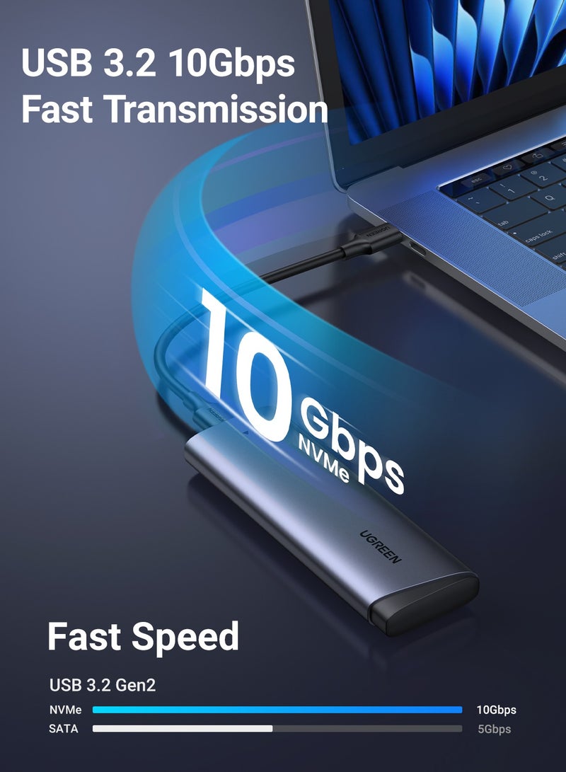 Ugreen Nvme Enclosure External M.2 SSD Case External Hard Drive Enclosure USB C 3.210Gbps Compatible With Nvme 2230/2242/2260/2280 Kingston WD Samsung Toshiba External Extending for Macbook Pro Air Tablet - Image 2