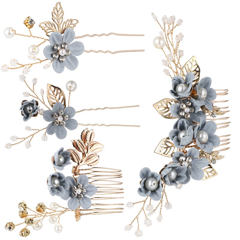 4pcs Bridal Hair Accessories Rhinestone Wedding Combs U-shaped Hairpins Hair Clips ( ) - Image 1