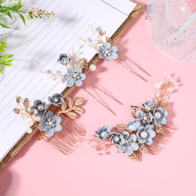 4pcs Bridal Hair Accessories Rhinestone Wedding Combs U-shaped Hairpins Hair Clips ( ) - Image 3
