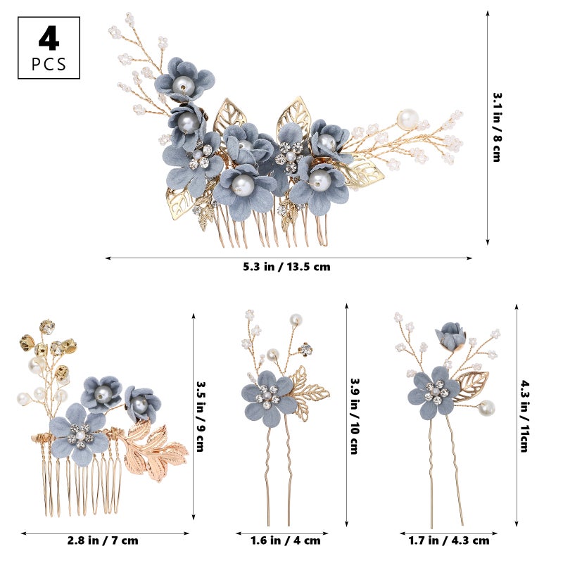 4pcs Bridal Hair Accessories Rhinestone Wedding Combs U-shaped Hairpins Hair Clips ( ) - Image 2