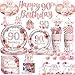 Yingoto 192pcs 90th Birthday Decorations for Women Serves 25 AllinOne Ninety Birthday Decorations Rose Gold 90th Birthday Plates and Napkins with Banner Tablecloth Balloons Cupcake Toppers - Image 3
