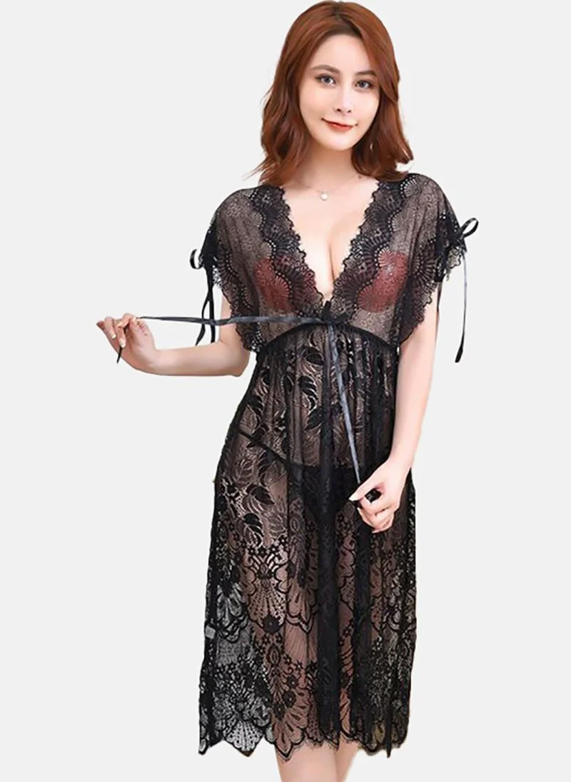 YUNIQEE Black Solid Babydoll