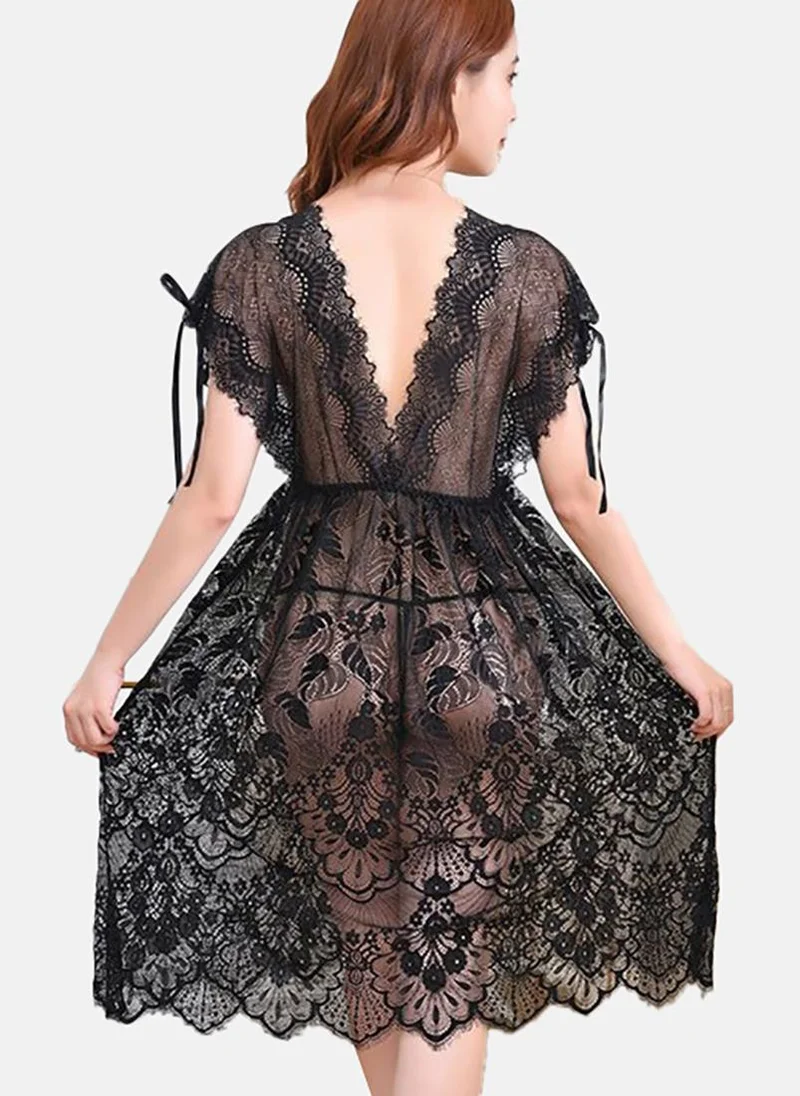 YUNIQEE Black Solid Babydoll