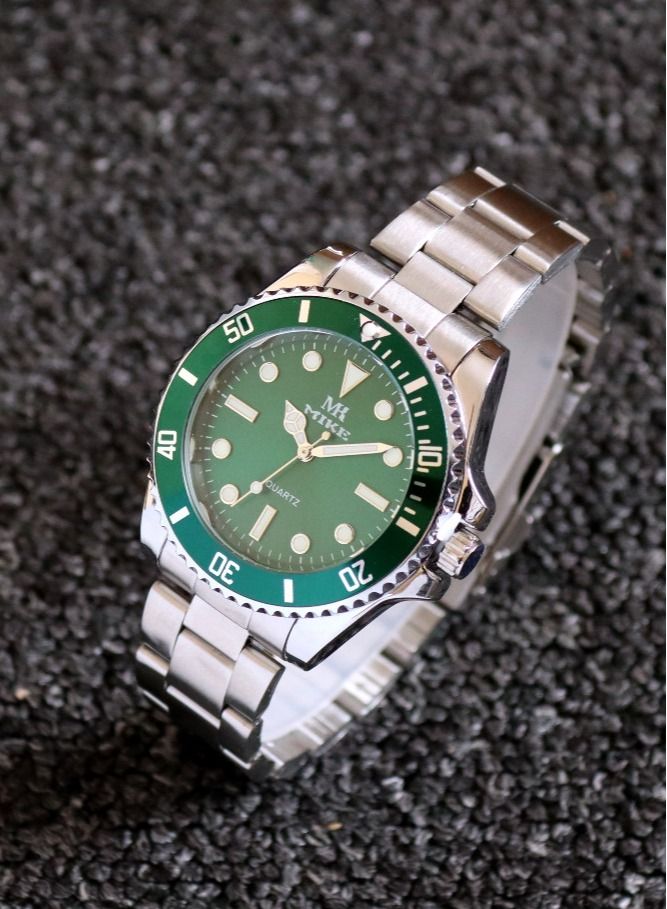 MIKE Classic men's watch in silver and green - Image 1