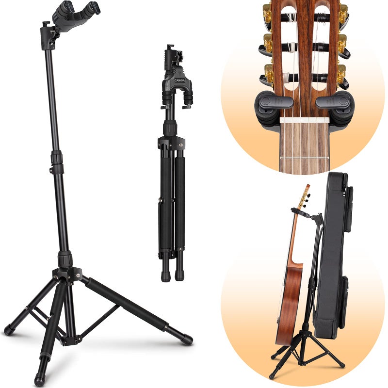 CAHAYA CAHAYA Guitar Stand Universal with Neck Holder Folding Tripod Floor Iron Stand for Acoustic Electric Classical Bass Guitars CY0265