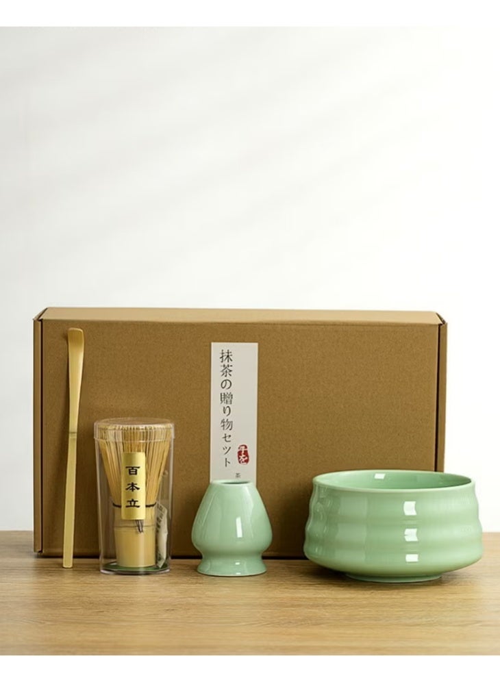 Satinior 4 Piece Matcha Set, Traditional Handmade Tea Tool with Ceramic Bowl, Scoop, Prong Bamboo Matcha Whisk and Holder - Image 1