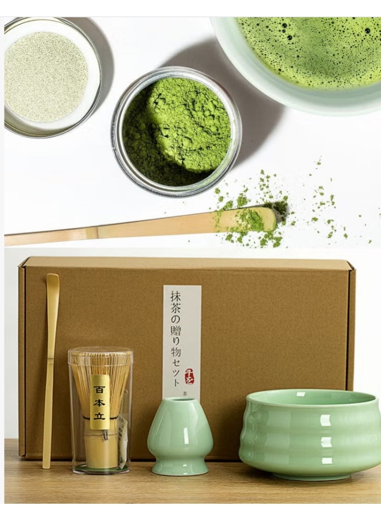 Satinior 4 Piece Matcha Set, Traditional Handmade Tea Tool with Ceramic Bowl, Scoop, Prong Bamboo Matcha Whisk and Holder - Image 2