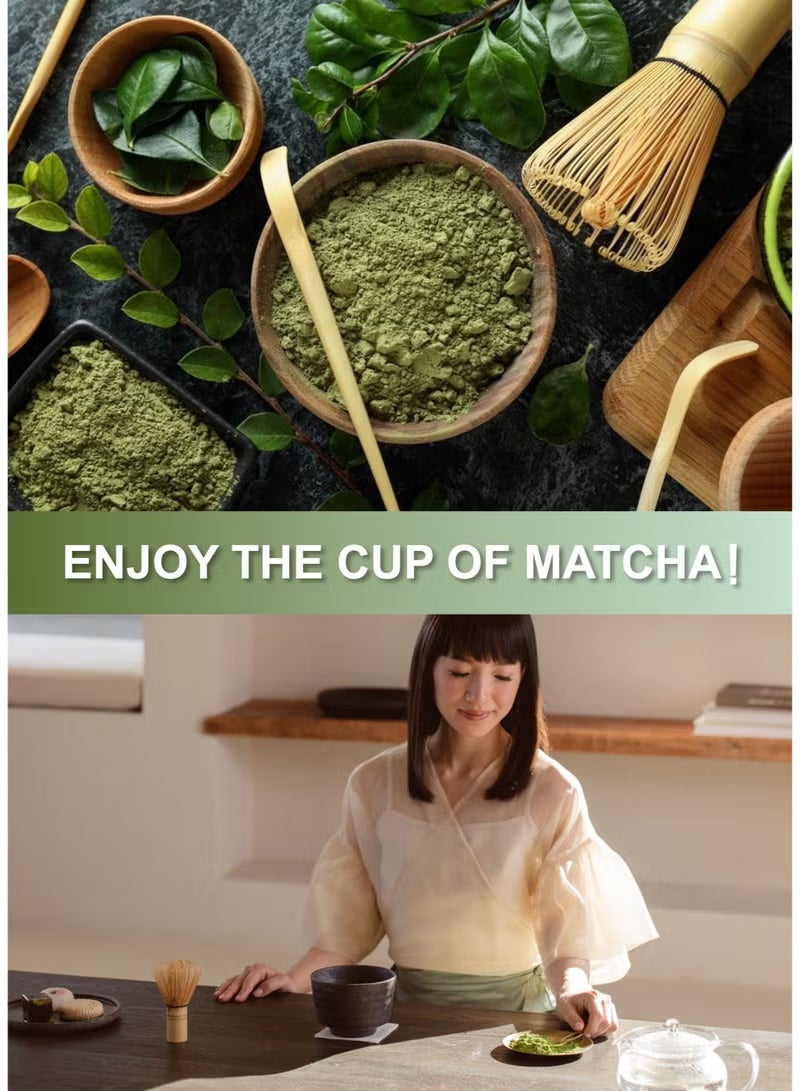 Satinior 4 Piece Matcha Set, Traditional Handmade Tea Tool with Ceramic Bowl, Scoop, Prong Bamboo Matcha Whisk and Holder - Image 4