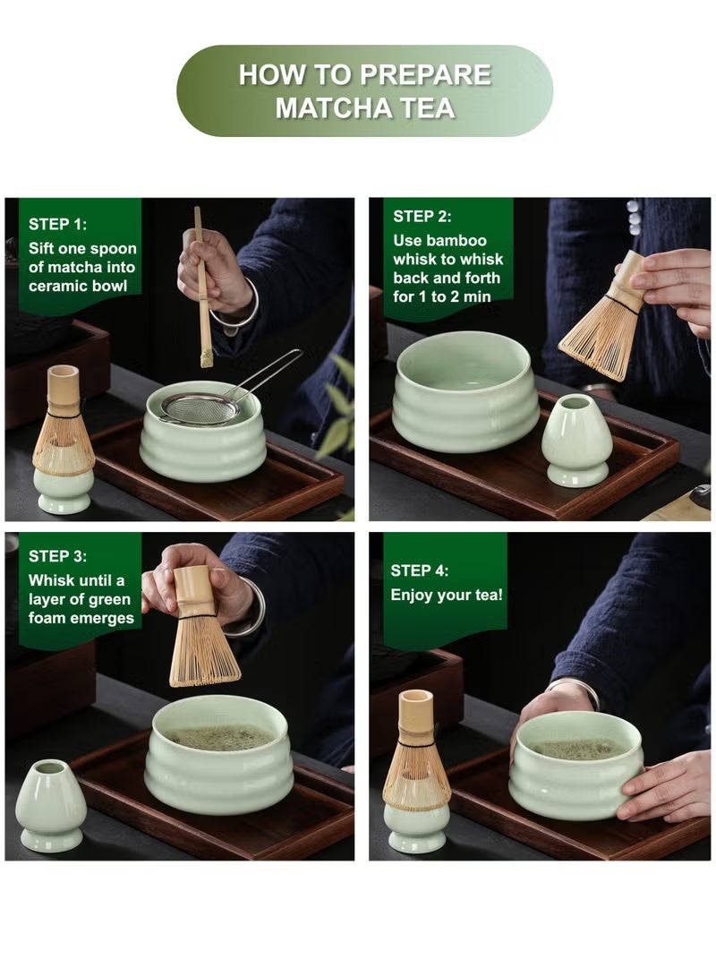 Satinior 4 Piece Matcha Set, Traditional Handmade Tea Tool with Ceramic Bowl, Scoop, Prong Bamboo Matcha Whisk and Holder - Image 5