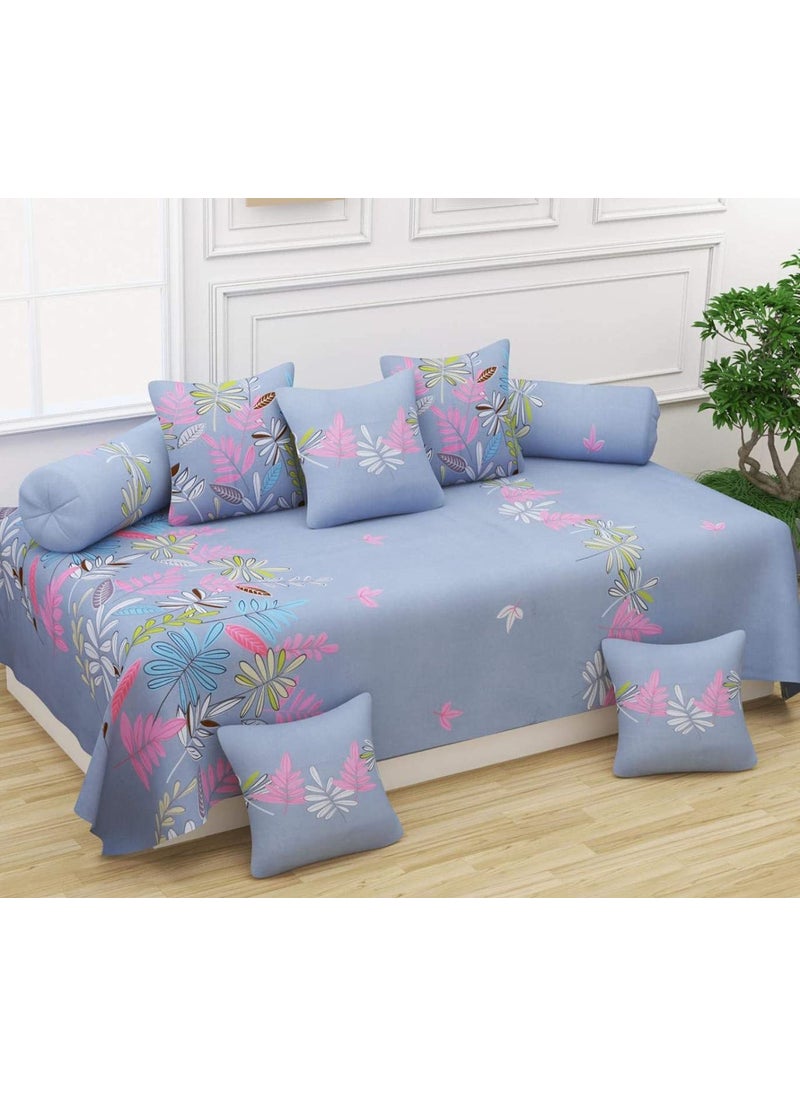 MORADO MORADO 160 TC Glace Cotton 8 Pcs Diwan Set Including 1 Bedsheet 5 Cushion Covers and 2 Bolster Covers Grey  - Image 1
