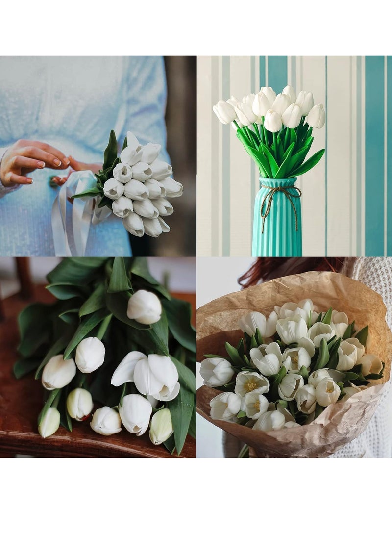 Generic Fake Tulips Artificial Flowers for Decoration, Faux Flowers Silk Tulips Real Touch Flowers Arrangement for Home Decor Indoor, Fake Flowers Bulk for Thanksgiving Gift Vase Wedding 30 pcs White  - Image 2